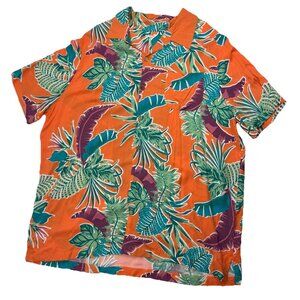KS Island Mens 2XL Tall Orange Palm Frond Hawaiian Short Sleeve Shirt